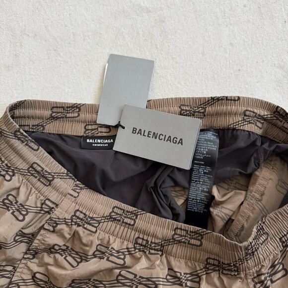 Balenciaga Swimwear Monogram BB Water Swim Shorts Brown Size Large 34 NEW - Picture 7 of 11